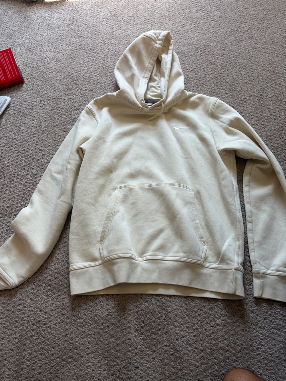 Nike Men's Cream Crewneck Hoodie with Subtle Swoosh